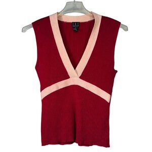 Sleeveless INC International Concepts Top Size XL Red & Pink Ribbed V-Neck